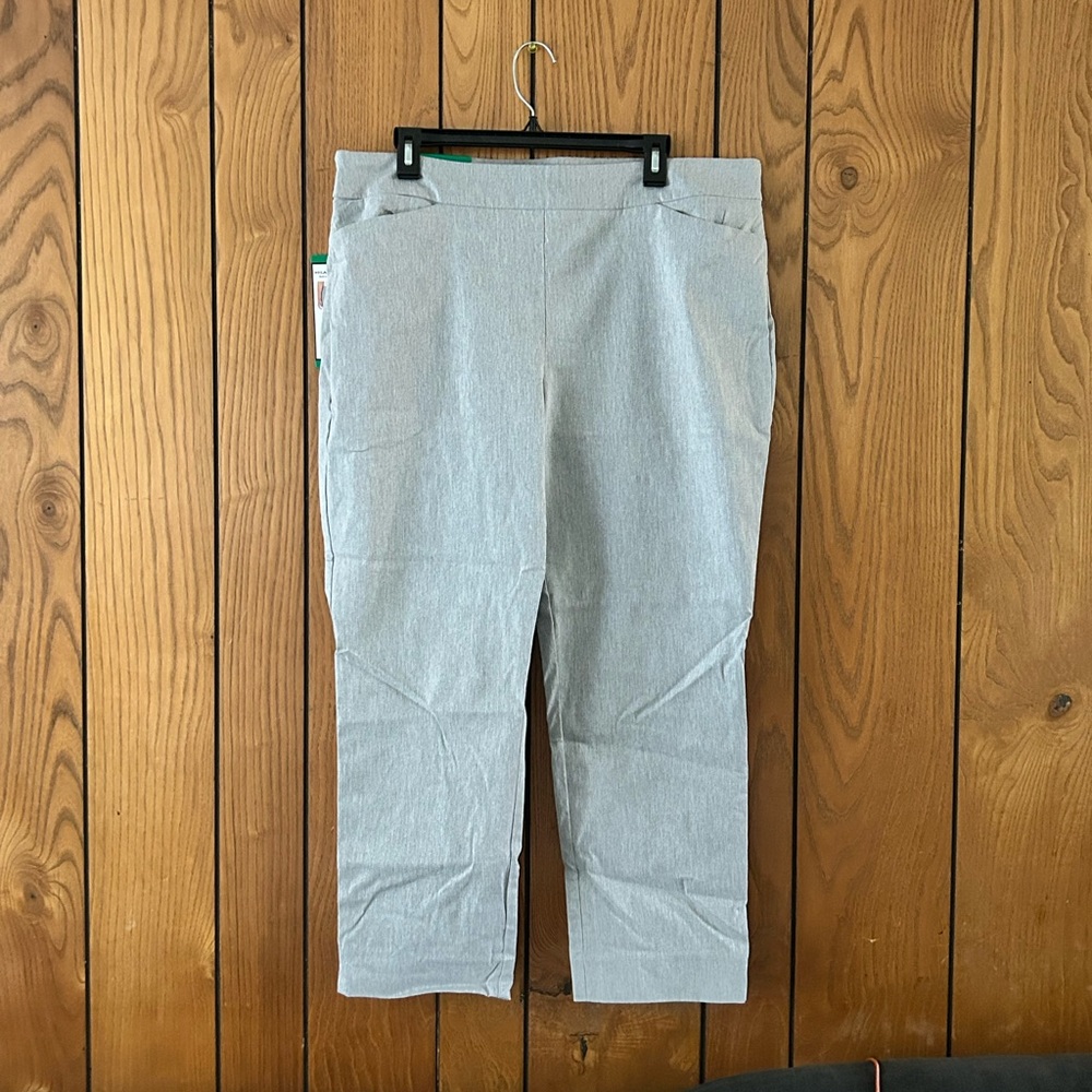 Hilary Radley Womens Pants Size L Pull On Ankle Tummy Control Light Heather Gray
